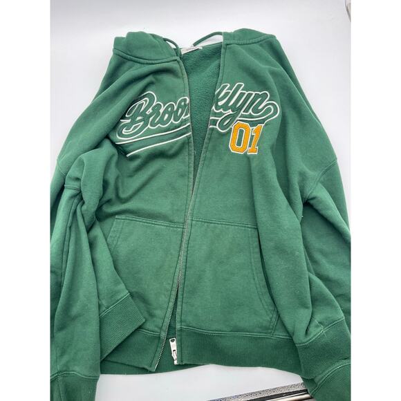 Green Brooklyn oversized zip hoodie sz Sm Style # 0849249 NY 01 Garage Street - Picture 3 of 7